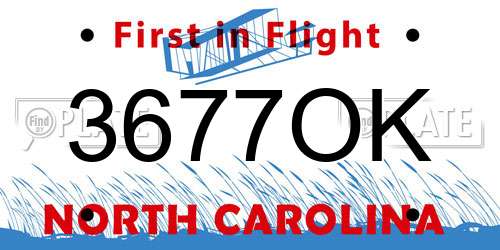 3677OK North Carolina License Plate