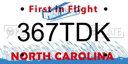 367TDK North Carolina License Plate