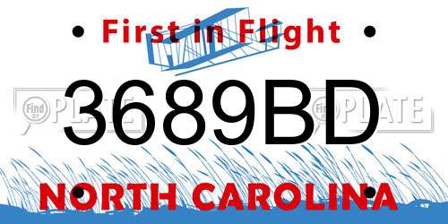 3689BD North Carolina License Plate
