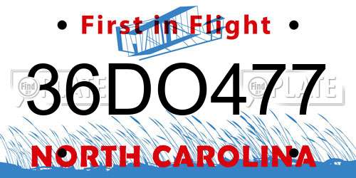 36DO477 North Carolina License Plate
