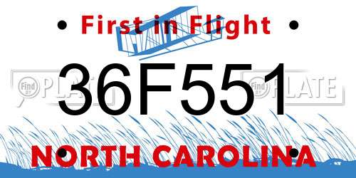 36F551 North Carolina License Plate