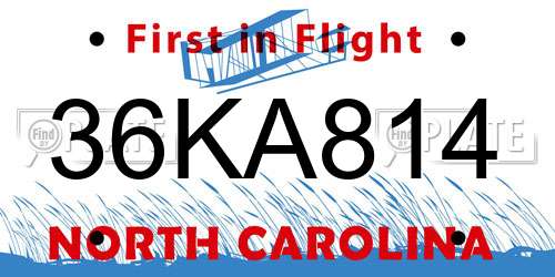 36KA814 North Carolina License Plate