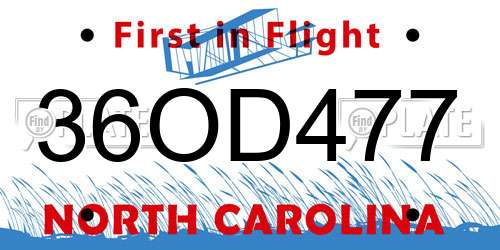 36OD477 North Carolina License Plate