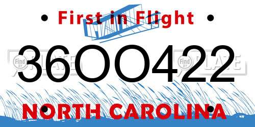 36OO422 North Carolina License Plate