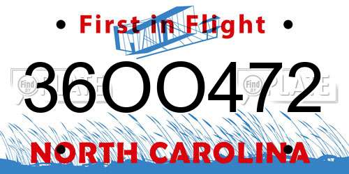 36OO472 North Carolina License Plate