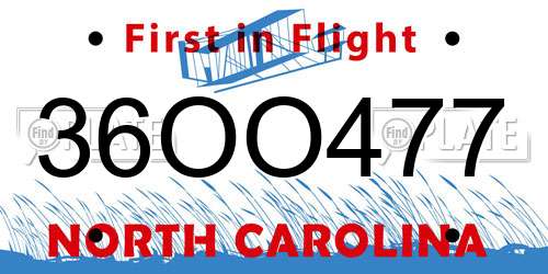 36OO477 North Carolina License Plate