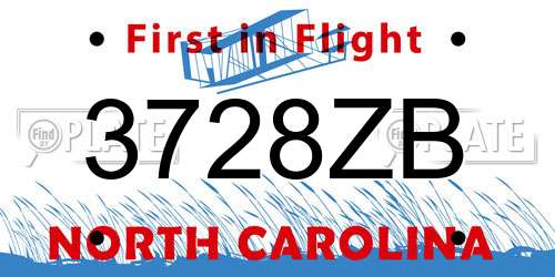3728ZB North Carolina License Plate
