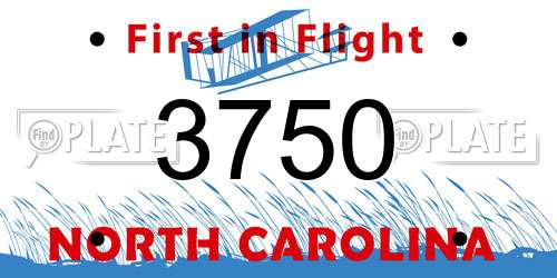 3750 North Carolina License Plate