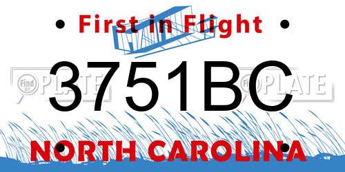 3751BC North Carolina License Plate