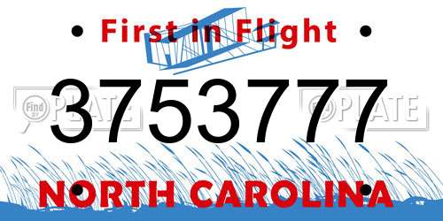 3753777 North Carolina License Plate