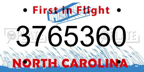 3765360 North Carolina License Plate
