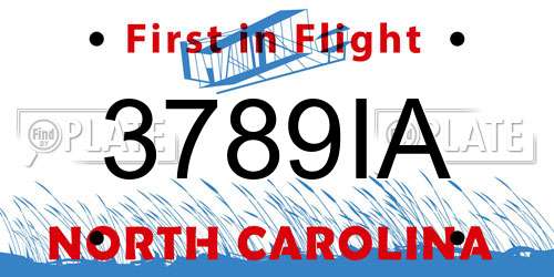 3789IA North Carolina License Plate