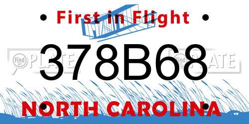 378B68 North Carolina License Plate