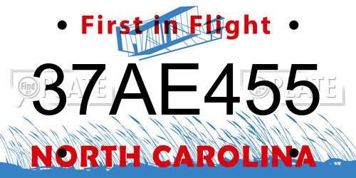 37AE455 North Carolina License Plate