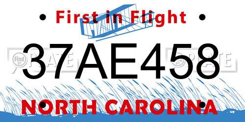 37AE458 North Carolina License Plate
