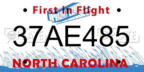 37AE485 North Carolina License Plate