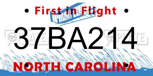 37BA214 North Carolina License Plate
