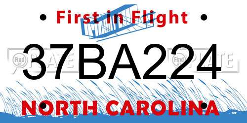 37BA224 North Carolina License Plate