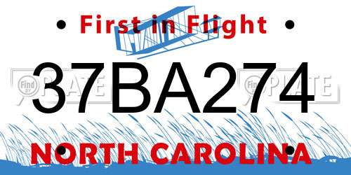 37BA274 North Carolina License Plate