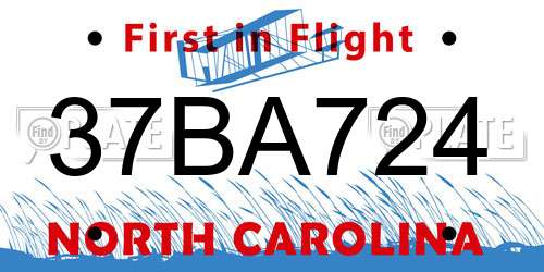 37BA724 North Carolina License Plate
