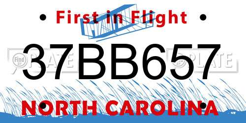 37BB657 North Carolina License Plate