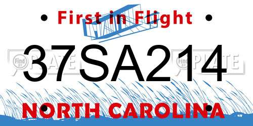 37SA214 North Carolina License Plate