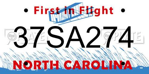 37SA274 North Carolina License Plate