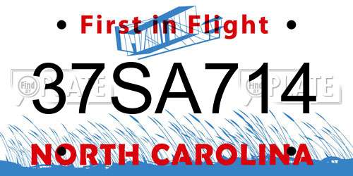 37SA714 North Carolina License Plate