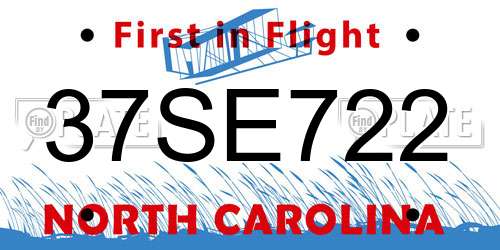 37SE722 North Carolina License Plate