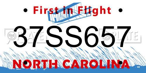 37SS657 North Carolina License Plate