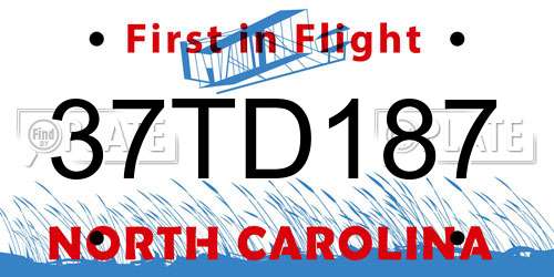 37TD187 North Carolina License Plate