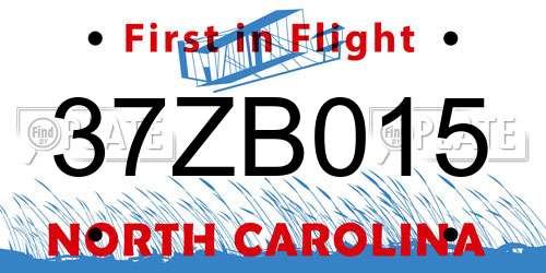 37ZB015 North Carolina License Plate