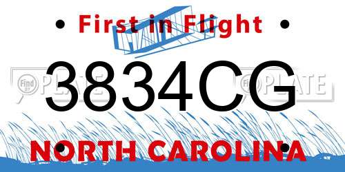 3834CG North Carolina License Plate