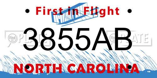 3855AB North Carolina License Plate
