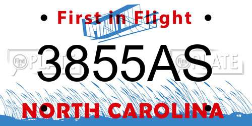 3855AS North Carolina License Plate