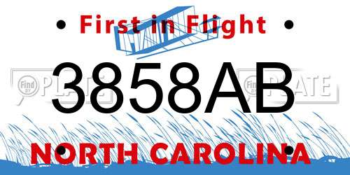 3858AB North Carolina License Plate