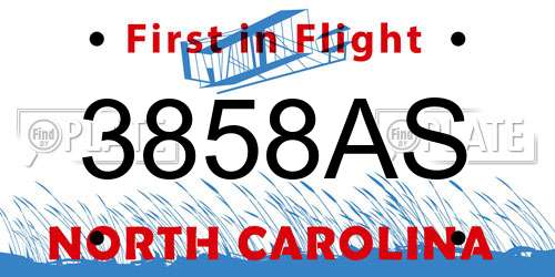 3858AS North Carolina License Plate