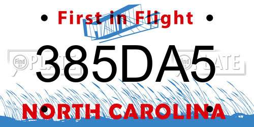 385DA5 North Carolina License Plate