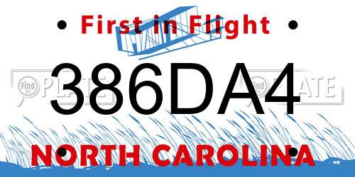 386DA4 North Carolina License Plate