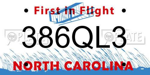 386QL3 North Carolina License Plate