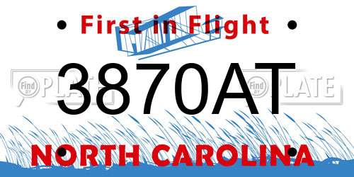 3870AT North Carolina License Plate