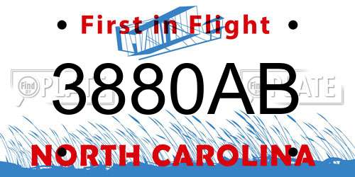 3880AB North Carolina License Plate