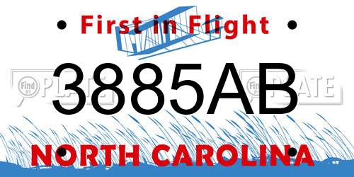 3885AB North Carolina License Plate