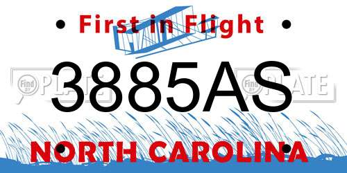 3885AS North Carolina License Plate