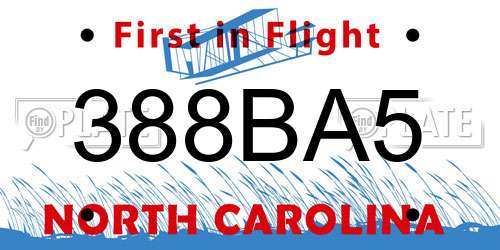 388BA5 North Carolina License Plate