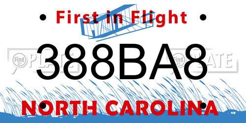 388BA8 North Carolina License Plate