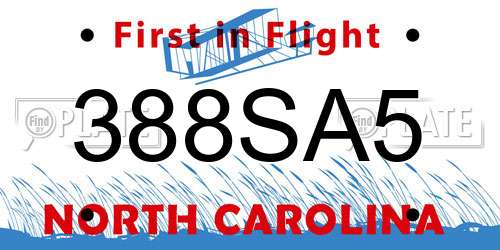 388SA5 North Carolina License Plate