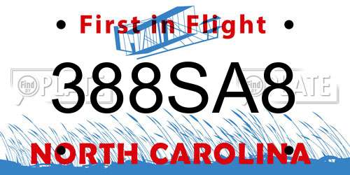 388SA8 North Carolina License Plate