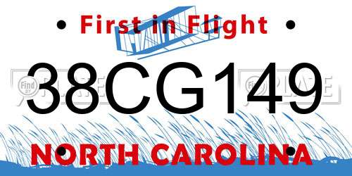 38CG149 North Carolina License Plate