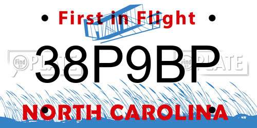38P9BP North Carolina License Plate